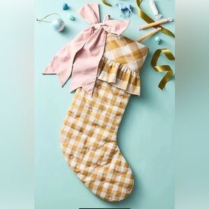 Anthropologie Ochre Gingham Check Pink Bow Stocking
